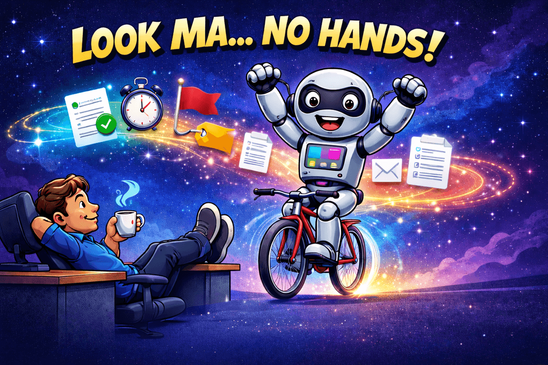 AI Voice Assist — Look Ma, No Hands! A robot rides a bicycle hands-free while managing tickets, time entries, and documentation automatically